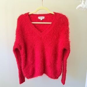 Pink Rose Vibrant Red V-Neck Sweater